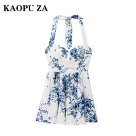 KAOPU ZA 2025性感辣妹春夏挂脖连衣裙欧美风女装时尚百搭设计感
