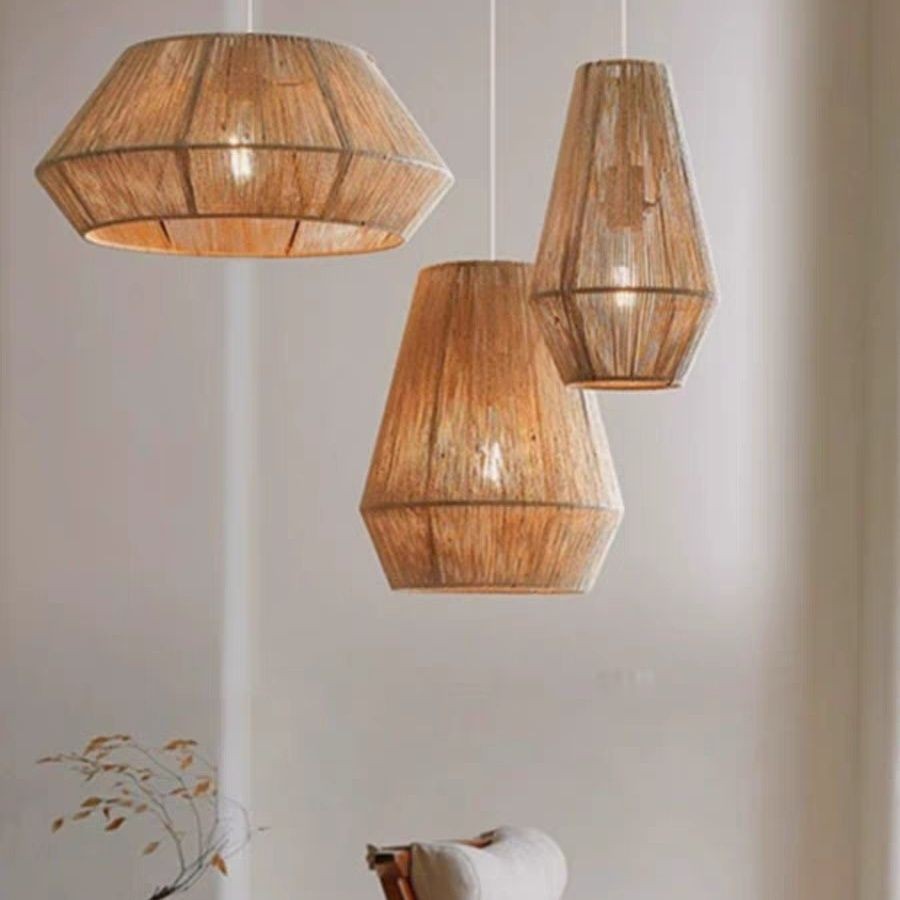 Lámpara de estilo japonés, estilo tranquilo y creativo, restaurante personalizado, bar, dormitorio, balcón, lámpara de vidina tejida a mano retro