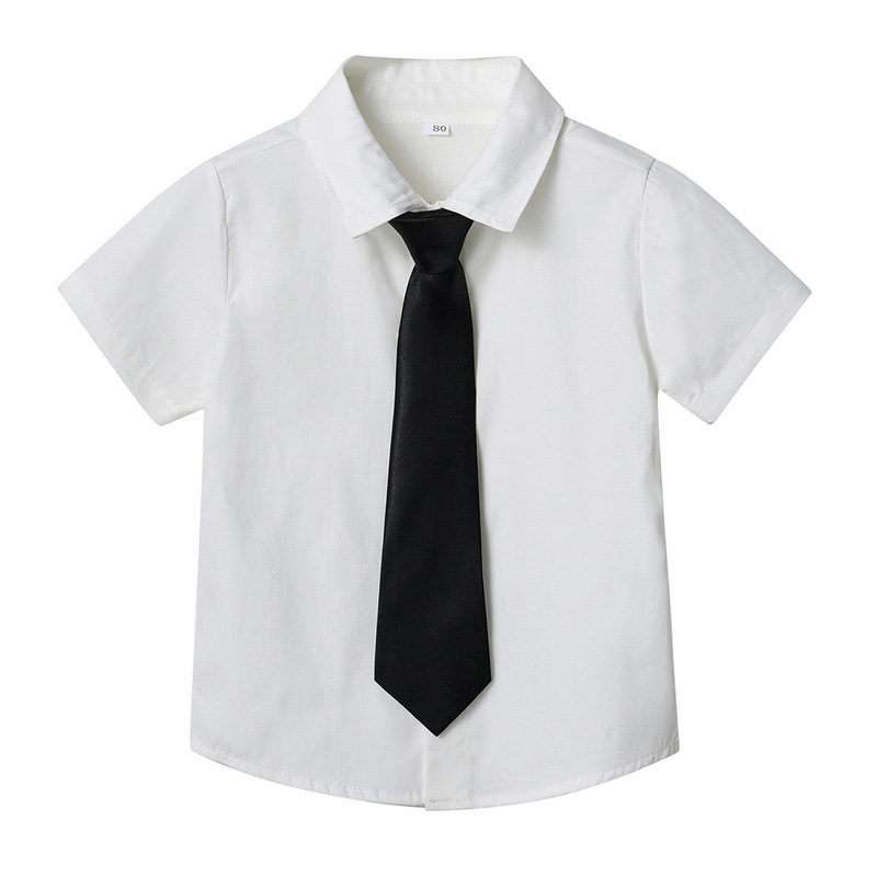 Cárdigan de solapa de manga corta de un solo pecho de verano para niños coreanos, corbata de estilo universitario para niños y niñas, camisa de color caramelo