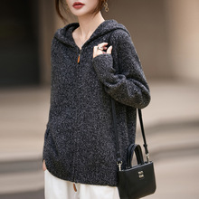 2025秋冬新款100羊毛衫女七针加厚连帽针织开衫双拉链长袖上衣女