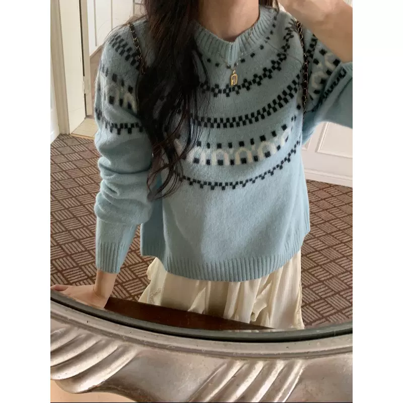 3th Morning 100%全羊毛 费尔岛提花圆领针织衫毛衣ZY3448