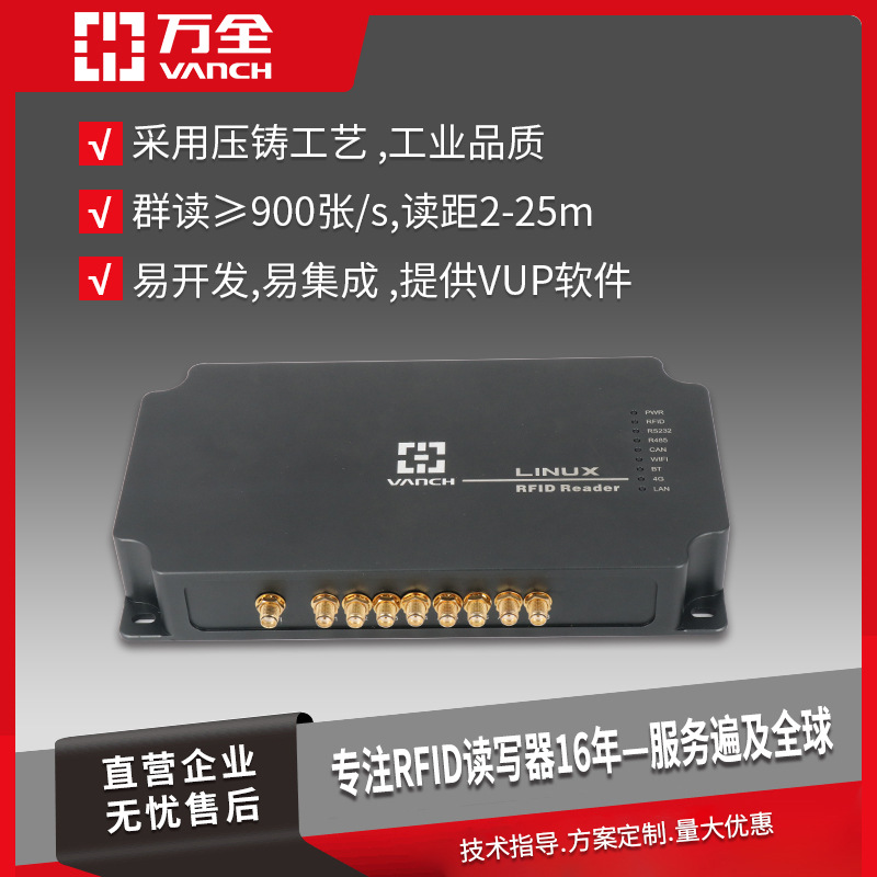 万全读写器4通道电动车RFID读写器 VF-987 电动共享车防盗管理