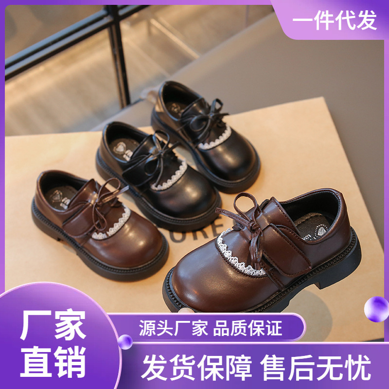 Girls Princess 2025 Spring New Baby Leather Shoes Fashionable Children's Soft Sole Anti-Slip Girls Bow Shoes Trendy