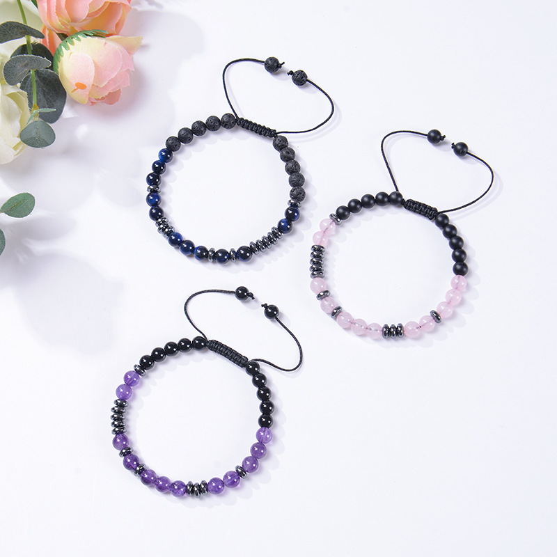 1 Piece Fashion Color Block Artificial Crystal Natural Stone Beaded Knitting Bracelets display picture 2