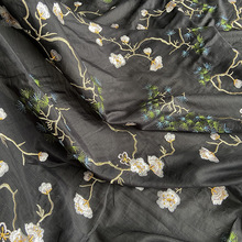 中国风绣花真丝棉面料 刺绣桑蚕丝真丝棉服装旗袍汉服连衣裙布料