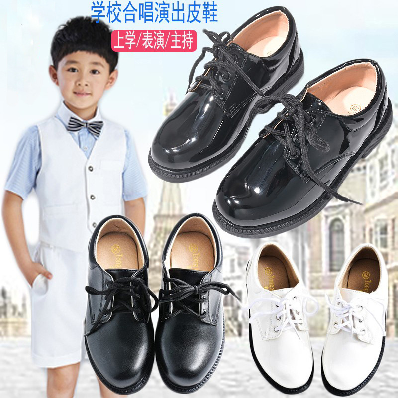 Boys' black and white leather shoes children's performance shoes college style medium and big children's formal dress single-layer shoes student performance school shoes