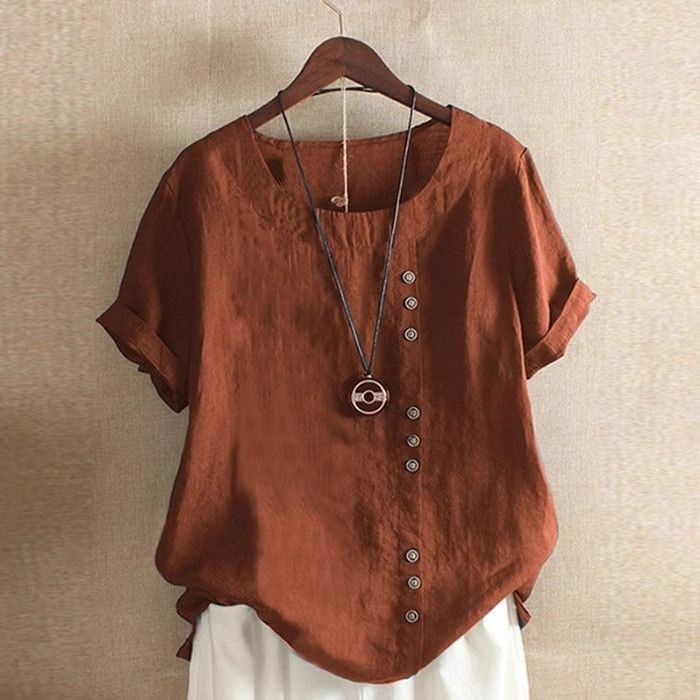 2025新型綿麻大サイズ綿麻婦人服半袖tシャツ夏新型レトロ快適|undefined