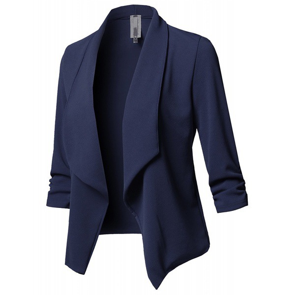 Solid Color Pleated Long-Sleeved Blazer Jacket NSXPF103975