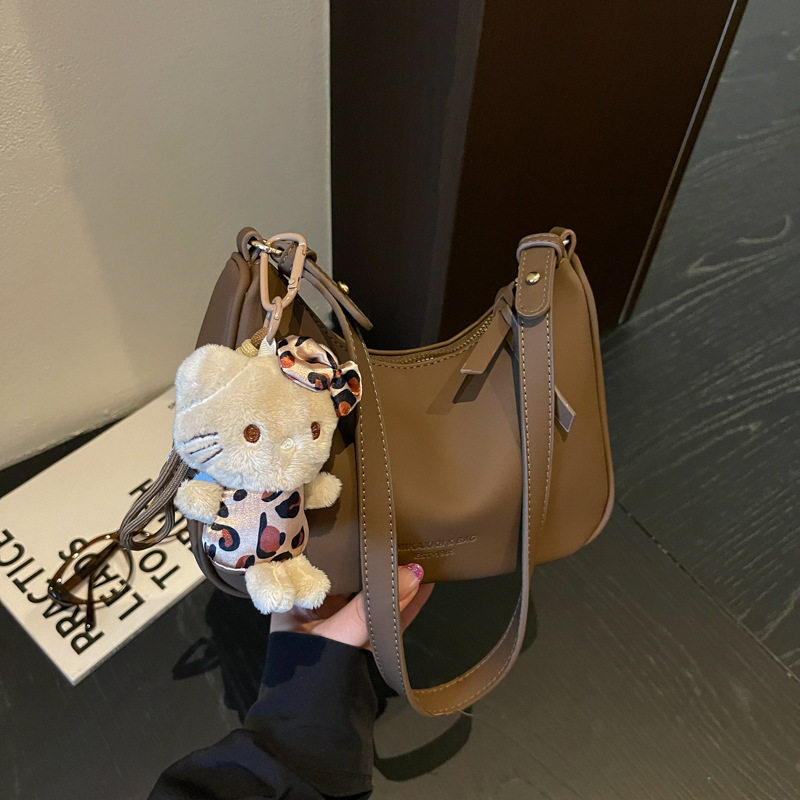 Túi đeo chéo nữ kiểu túi sủi cảo mini, đeo vai và kẹp nách, phong cách thanh lịch đi làm — Gạo trắng không có mặt dây chuyền, Màu cà phê Không có mặt dây chuyền, Màu nâu không có mặt dây chuyền, Đen không có mặt dây chuyền chi tiết 16