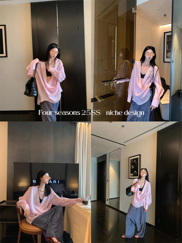 区区欧阳交叉衬衫女夏季新款设计感小众宽松衬衣长袖防晒上衣|undefined