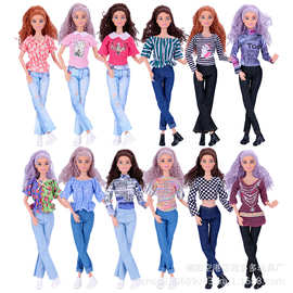 6分11寸30CM娃娃露脐短袖牛仔裤套装娃衣夏秋季换装亚马逊速卖通