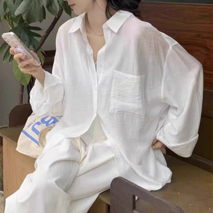 French Cotton and Linen White Sun Protection Shirt Women's Summer Thin Outer Cardigan Loose Casual Linen Top