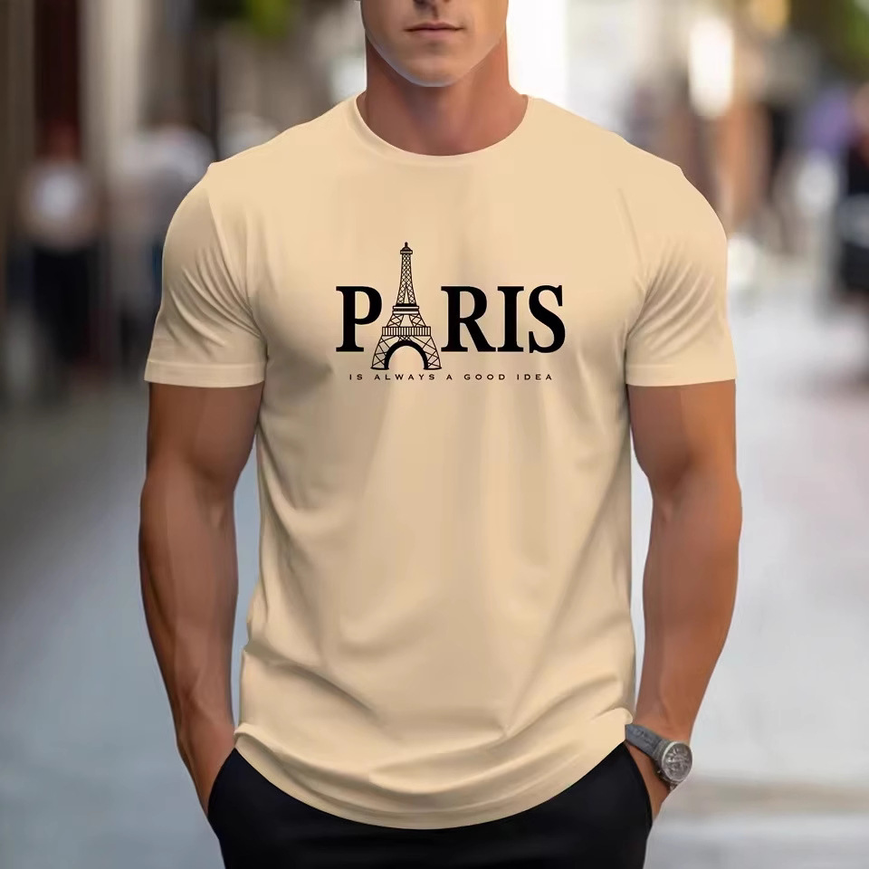 2025 New Oversized Summer Men's T Shirt Paris Print T-shirt