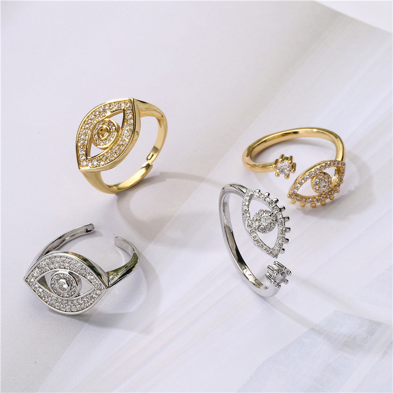 Vintage Fashion Hollow Micro-inlaid Zircon Devil's Eye Open Copper Ring Wholesale Nihaojewelry display picture 1