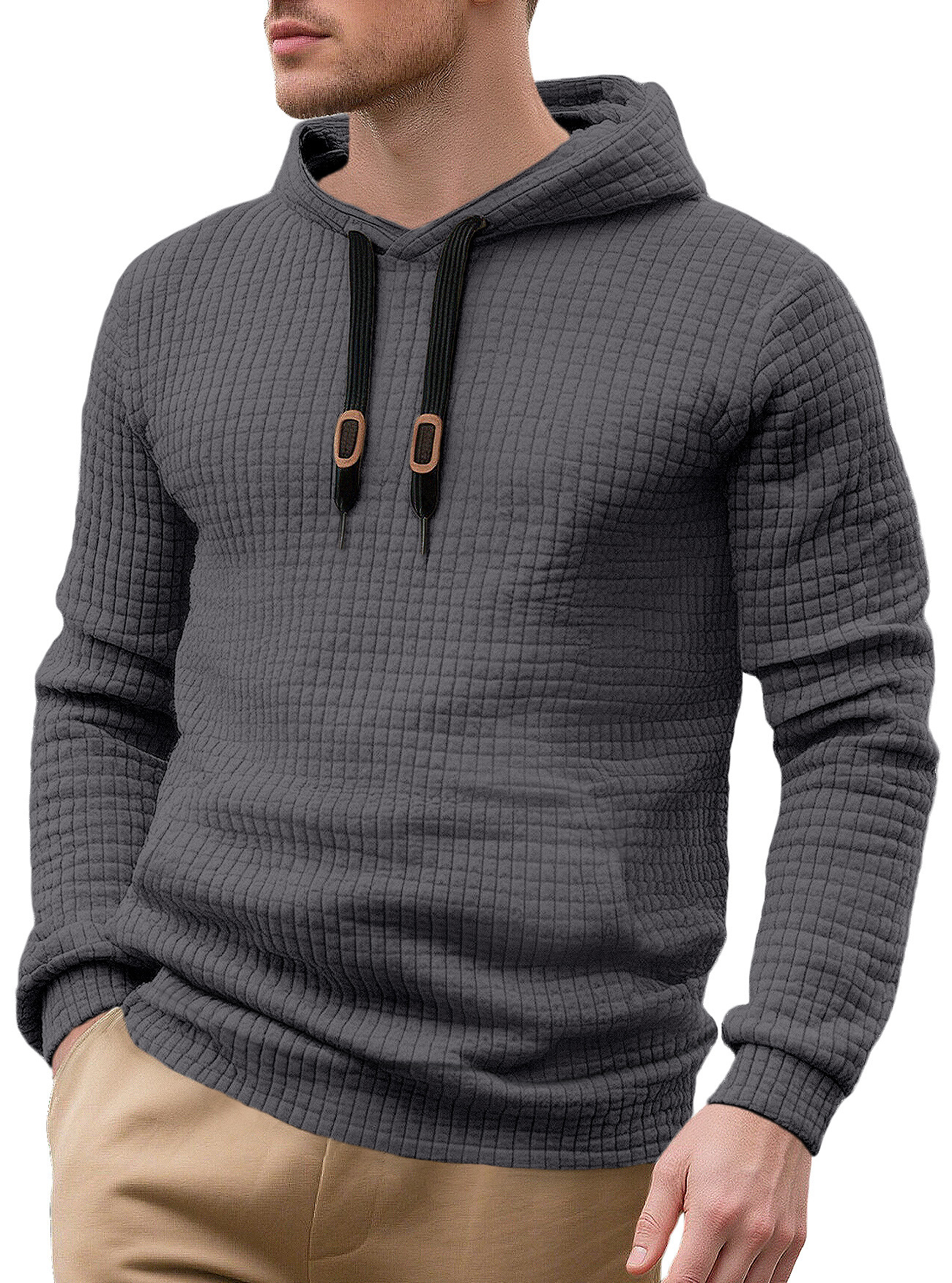 Herren Kapuzenpullover Im Jacquard Design Mit Tasche Und Muster_voghion.com