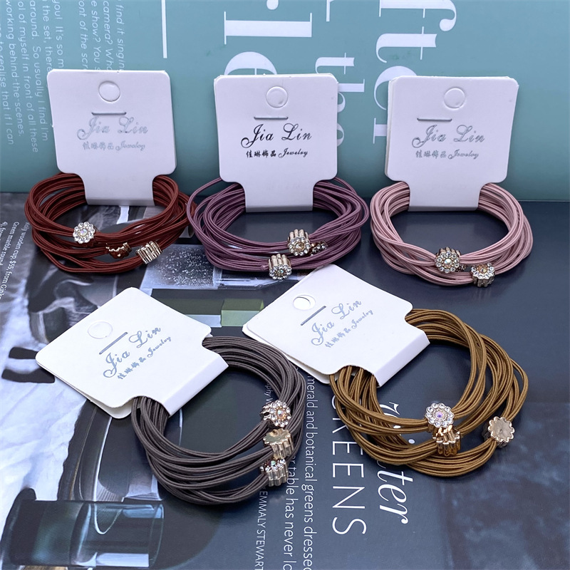 Las mujeres de tres en uno pequeño diamante completo exquisita banda de pelo banda de goma dos yuanes tienda de accesorios para el cabello accesorios para la cabeza al por mayor