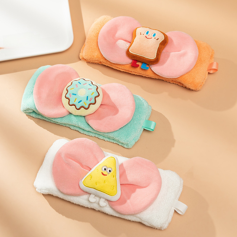 Waterproof Creative Cartoon Hair Ties Face Wash Mask for Girls Makeup Removal Waterproof Headbands Cute Baking Face Wash Gadget