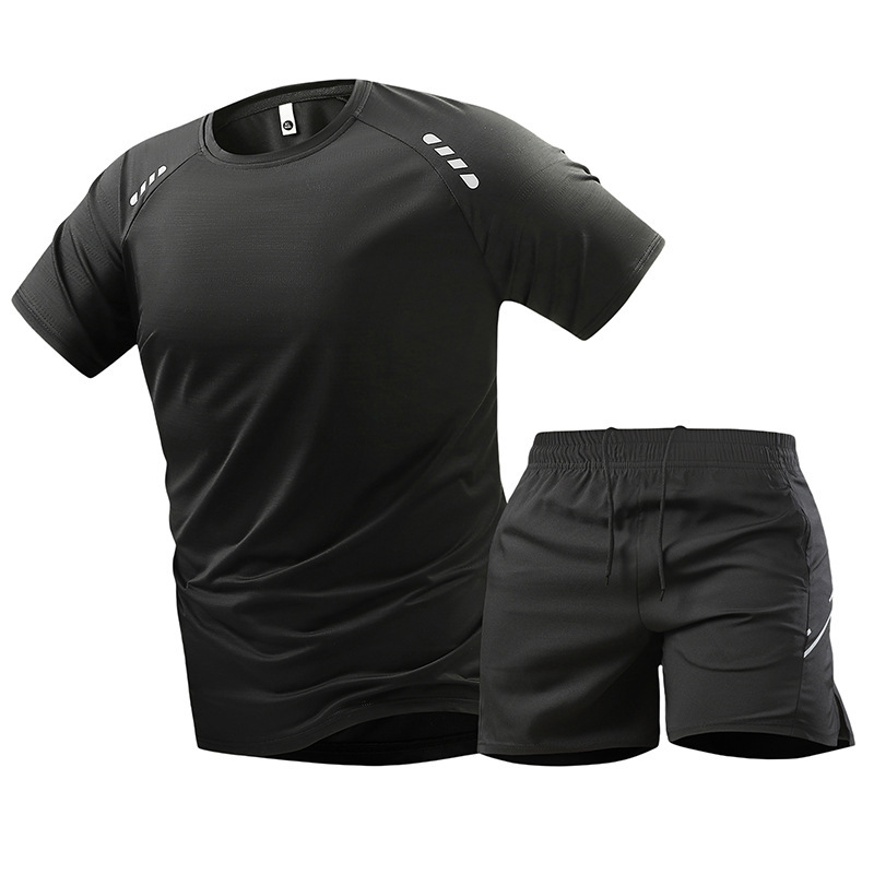 Summer Men's T-Shirt Sports Suit, a Complete Set of Quick-Drying Running Clothes, Ice Silk, Soft, Comfortable, Casual, Breathable, Thin and Trendy