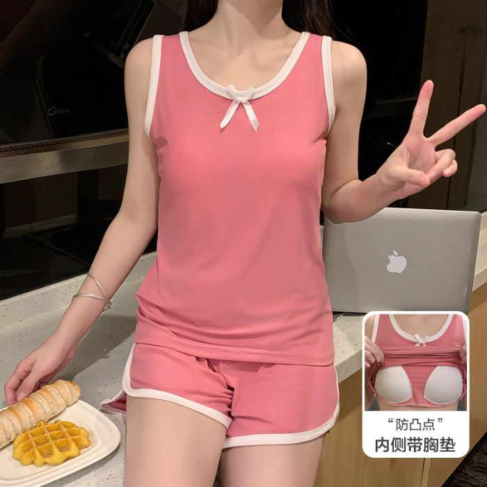Traje de chaleco de pecho con hilo de seda de hielo transfronterizo pijamas mujeres verano fresco servicio a domicilio deportivo traje de pantalones calientes naranja