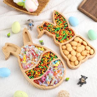 Wooden Tray Christmas Snack Plate Cookie Fruit Cheese Display Plate Family Easter Bunny Tray