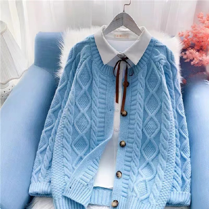 Cross-border Autumn and Winter New Korean Style Women's Pure Desire Style Design Sense Niche Knitted Cardigan Loose Solid Color Fashion Personality