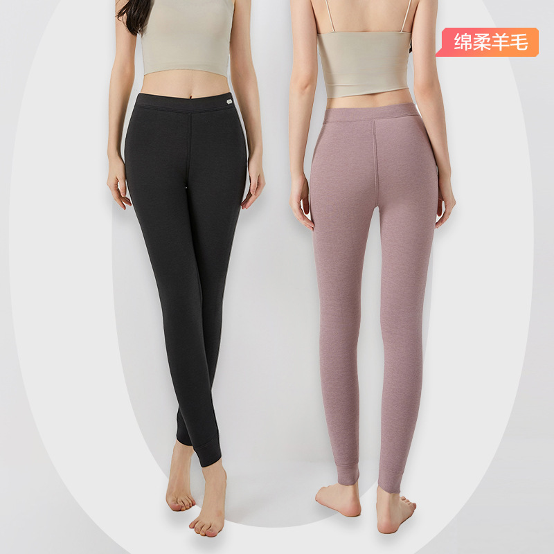 100% wool-filled thermal pants for women, thickened cotton pants, high-waisted wool pants, men's autumn and winter leggings