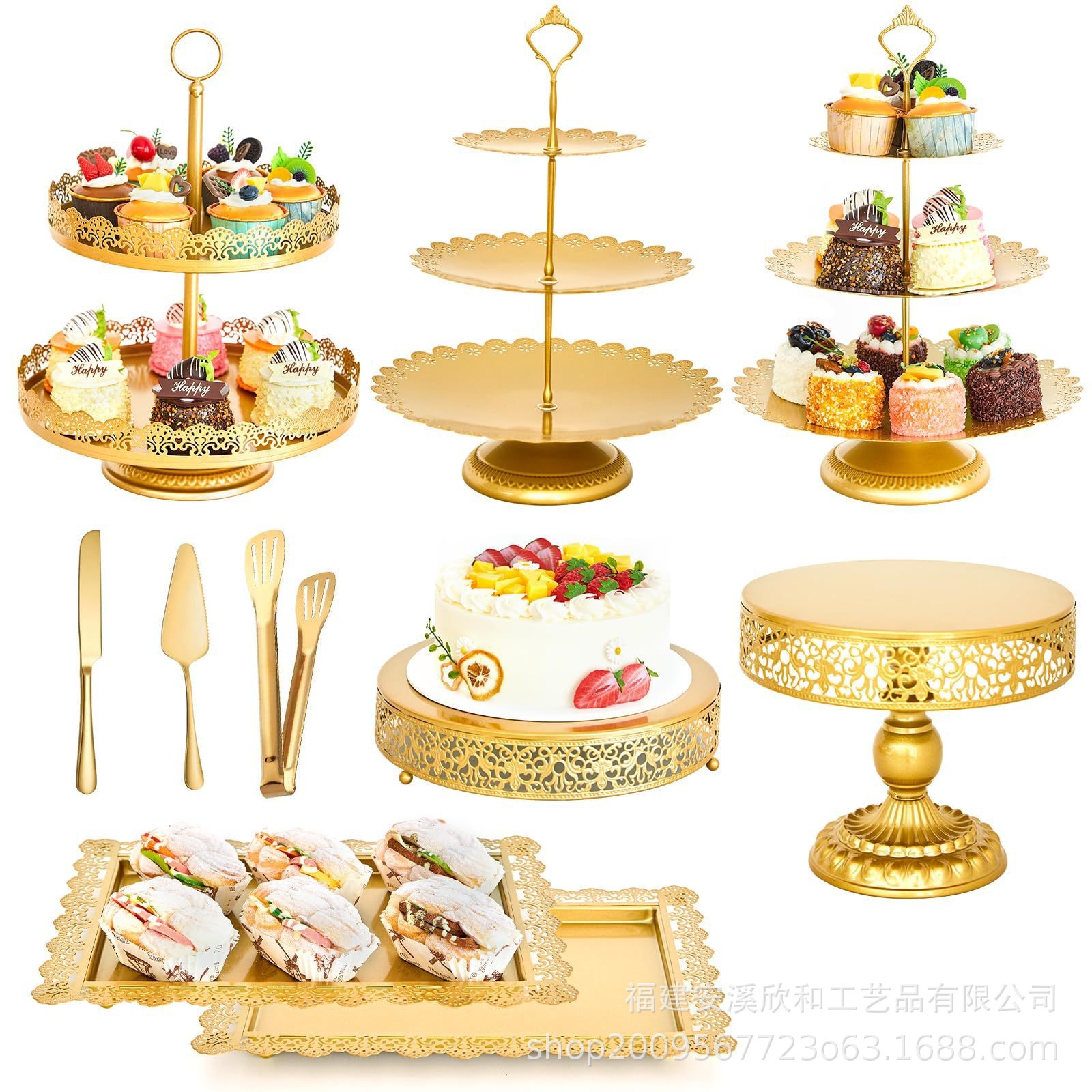 Creativo estilo europeo oro hueco estante de pastel de boda props mesa de postres decoración de postres tienda de postres refrigerio combinación de estante de pastel