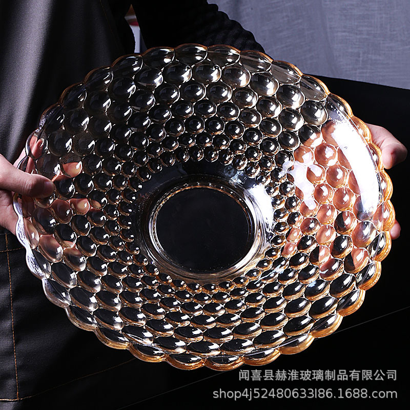 轻奢欧式网红家用水晶玻璃客厅茶几水果盘大容量办公室珠点果盘