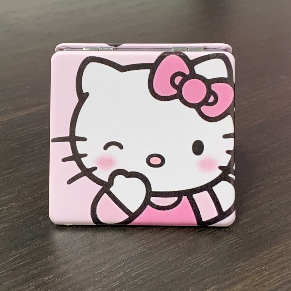 Handheld Folding Mirror (Hello Kitty) Cute Custom Print, Compact 7.1×6.7 cm for Students