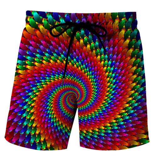 Summer European and American colored vertigo 3D printed shorts summer loose beach pants fashionable casual shorts for men