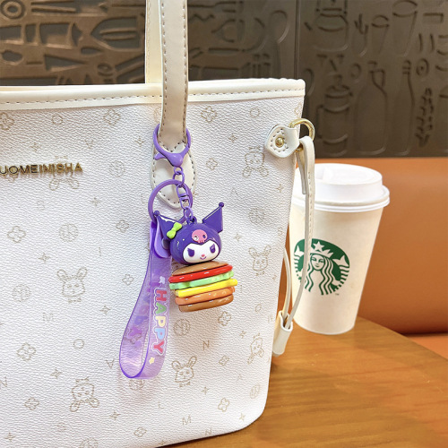 Creative cartoon hamburger character keychain cute bag accessory car keychain baby grabber small gift