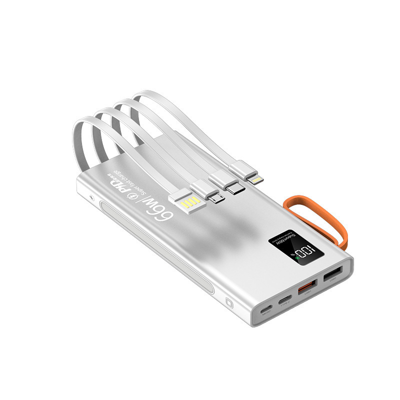 Universal nuevo mini banco de potencia auto-cableado 20000 mA PD66W carga rápida con fuente de alimentación móvil de cuatro hilos