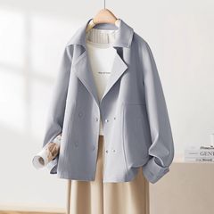 外贸气质通勤短款风衣式外套女2025春秋款撞色条纹里布小个子上衣