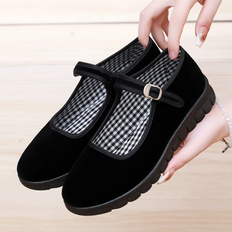 Тканевая обувь Old Beijing, Женская Нескользящая рабочая обувь на плоской подошве, этикетная танцевальная обувь, черная Повседневная Тканевая обувь с пряжкой