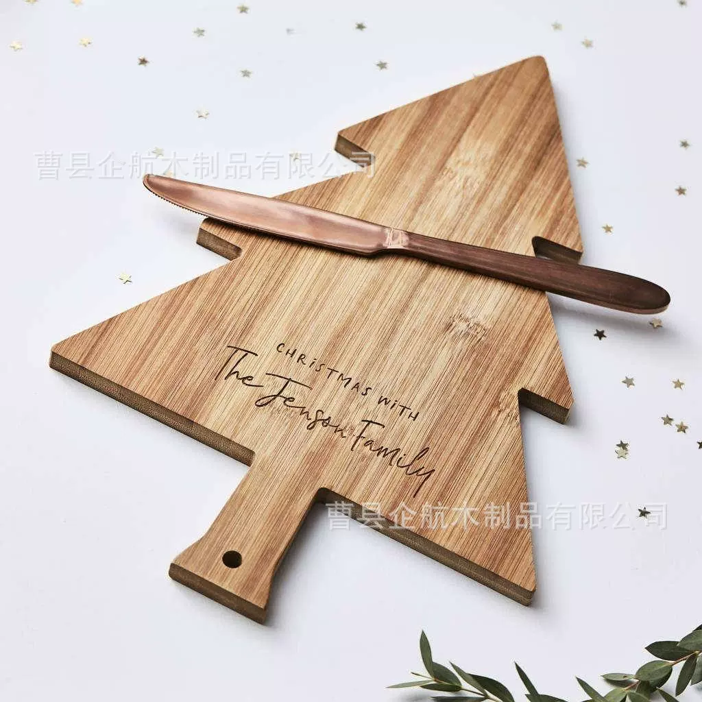 跨境实木便携圣诞树造型托盘不规则水果蔬菜家用商用餐桌实木菜盘