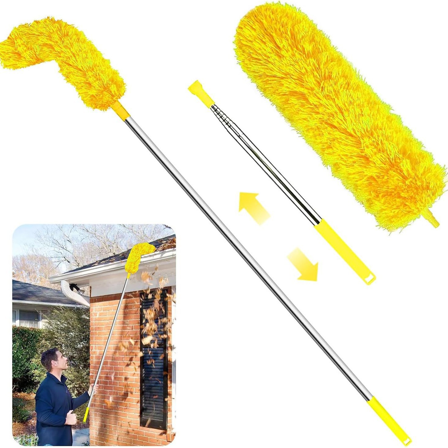 Drain Gutter Cleaning Brush Roof Tool with Telescopic Pole 2.5m Protection Cleaning Dust Removal