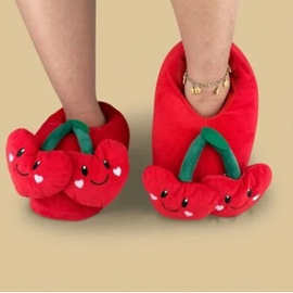 跨境新品Cute Hearts Cherry Plush Slipper潮鞋防滑秋冬家居保暖