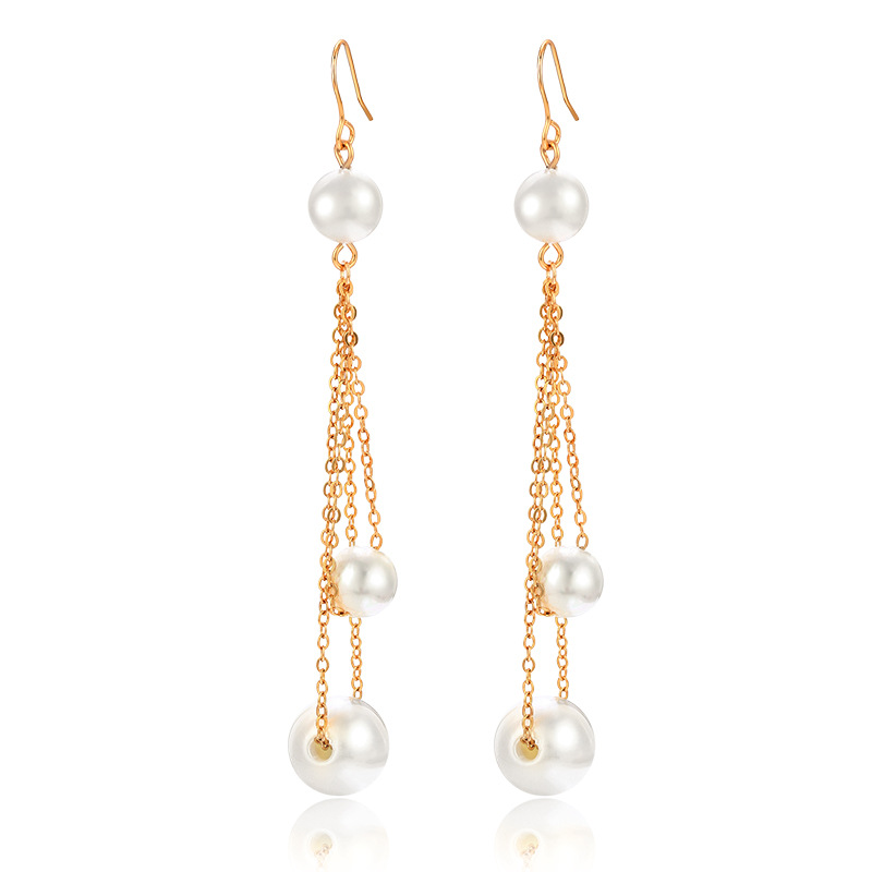 Pendientes largos de borla con perlas de imitación de Xuping, pendientes vintage de alta gama con aleación de oro de 18K para mujer, para verano.