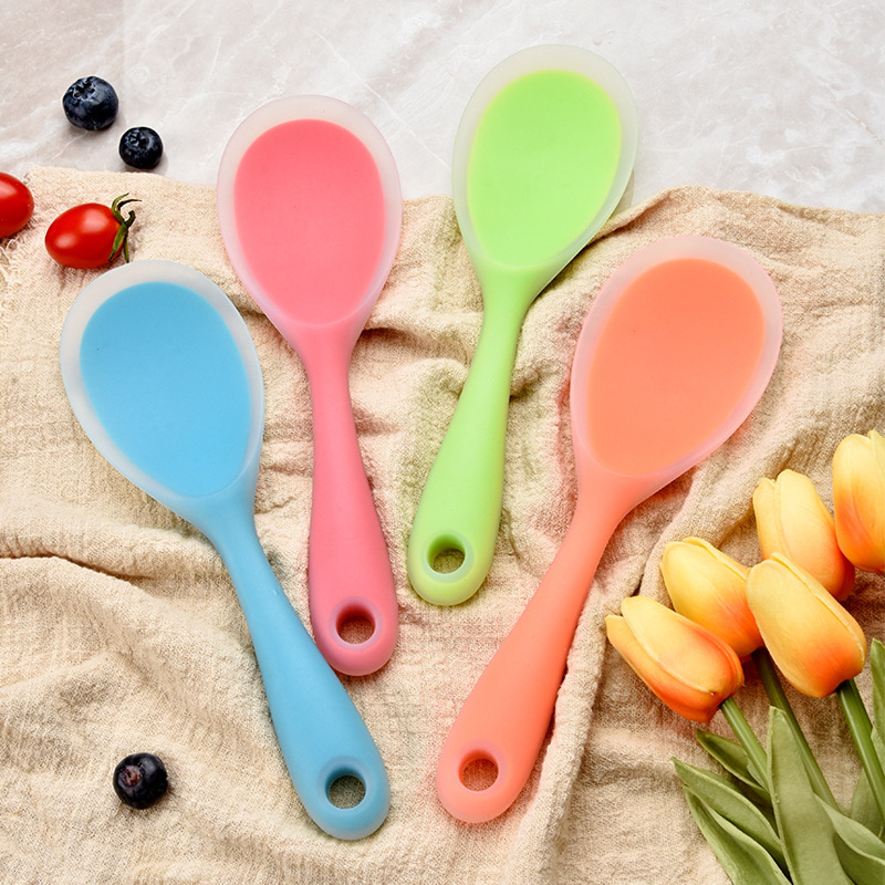 廚房用品矽膠飯勺彩色輕便電飯鍋適用飯勺壹體式易洗鍋米飯勺子