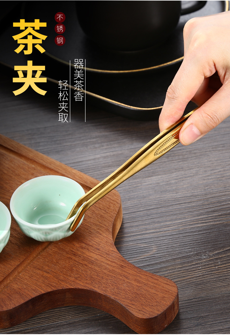 不锈钢茶夹加厚功夫茶具洗杯夹创意泡茶杯夹金属镊子22cm厂家批发-阿里巴巴