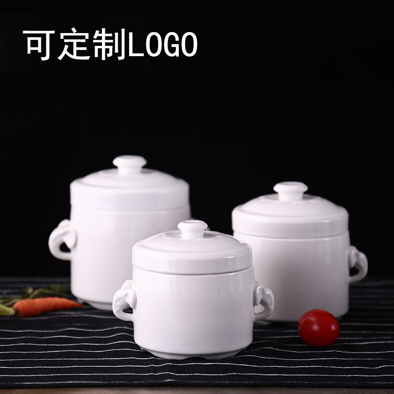 Ceramic Bone China Stew Pot Large And Small Water-proof Bird's Nest Stew Pot Pure White Double Lid Soup Pot Stew Pot Hotel Restaurant