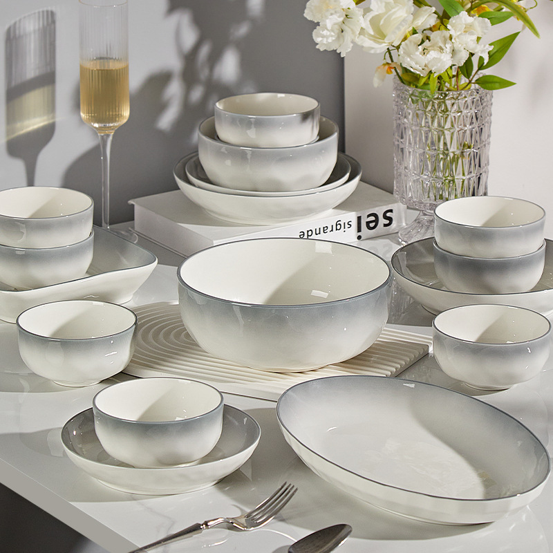 Scandinavian Style Gradient Light Gray Dish Set 2026 New Household Ceramic Tableware Casserole Housewarming Gift