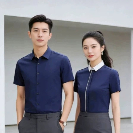 Summer Short-Sleeved Navy Blue Shirts, Custom Embroidered Logo Shirts, Custom-Made Factory Sample Shirts, Employee Shirts Summer Short-Sleeved Navy Blue Shirts, Custom Embroidered Logo Shirts, Custom-Made Factory Sample Shirts, Employee Shirts