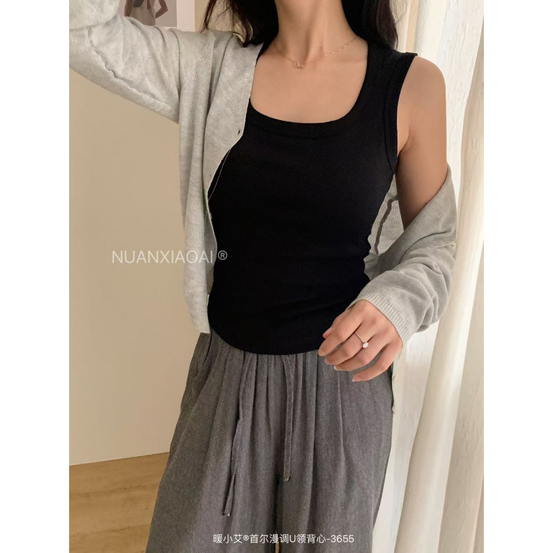 暖小艾吊带背心3655吊带U领无袖修身防走光收副乳宽肩背心打低衣|undefined