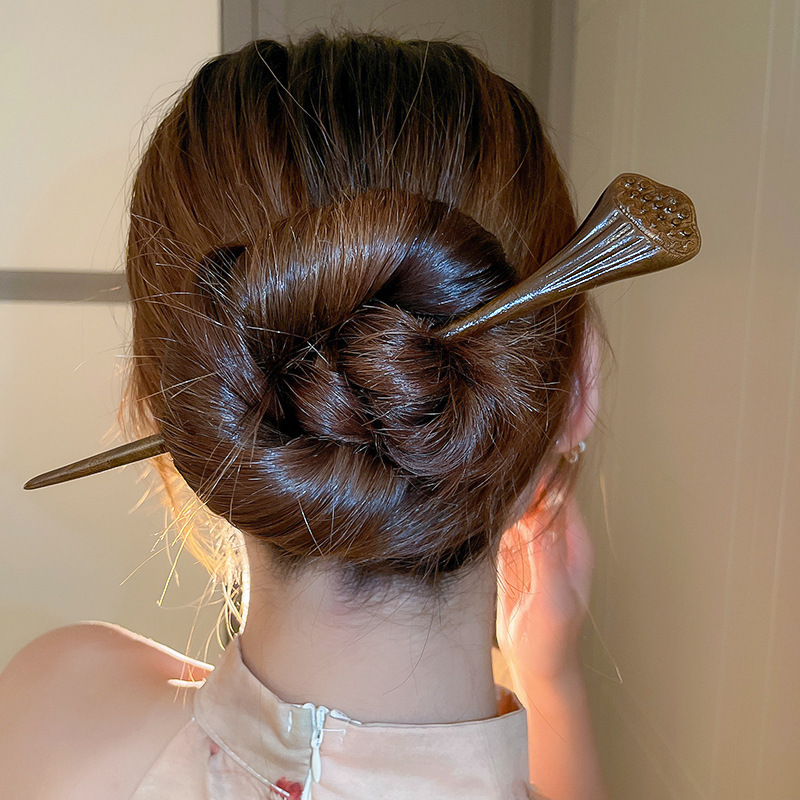Nuevo estilo chino flor horquilla temperamento espalda Cabeza bola palillos simple madera updo pelo headwear moda nacional accesorios para el cabello para las mujeres