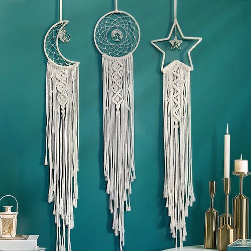 ins handmade cotton rope woven tapestry crystal stone moon dream catcher Nordic home wall hanging decoration cross-border