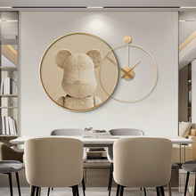 暴力熊餐厅装饰画钟表时钟极简轻奢客厅饭厅挂画潮牌圆形歺厅壁画