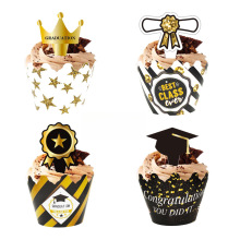 Graduation Season Cupcake Edge Card Black Gold Party Supplie