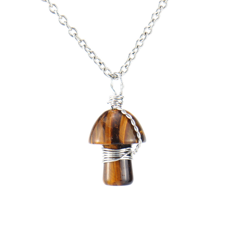 Retro Mushroom natural stone Copper Handmade Pendant Necklace 1 Piece