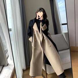 2025秋冬新款呢子外套女潮百搭大衣女显瘦中长款拼色风衣毛呢外套